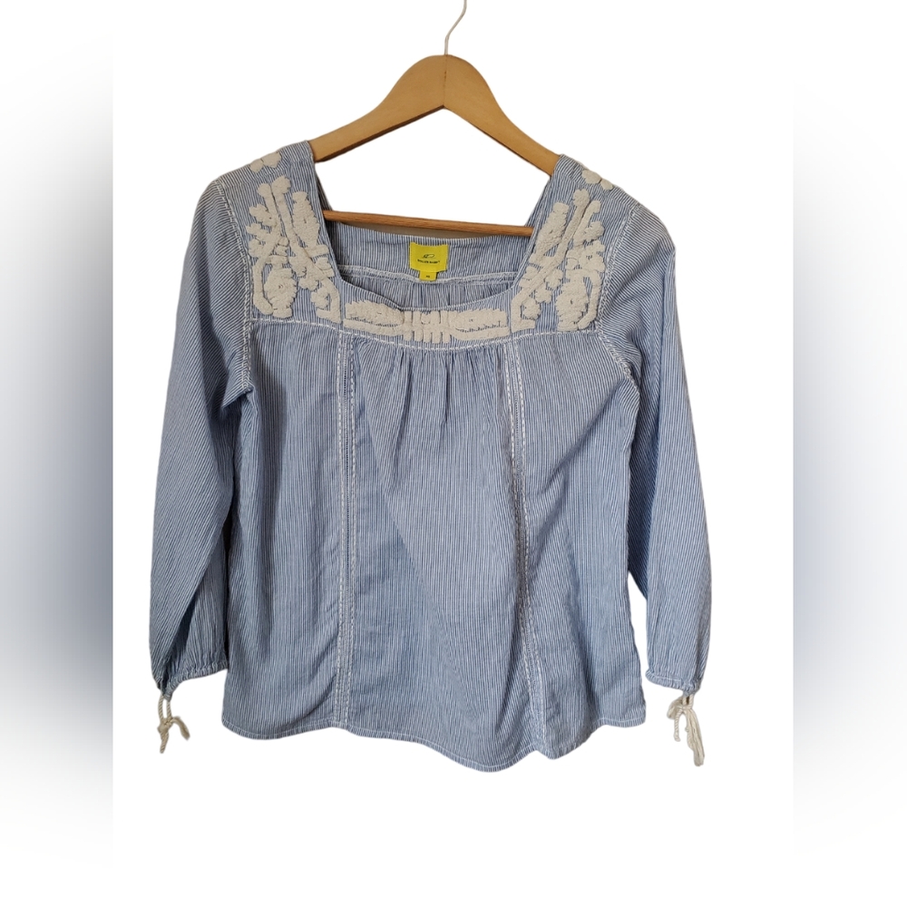 Roller Rabbit Size XS Maru Embroidered Peasant Blouse Ivory Boho Balloon Sleeve
